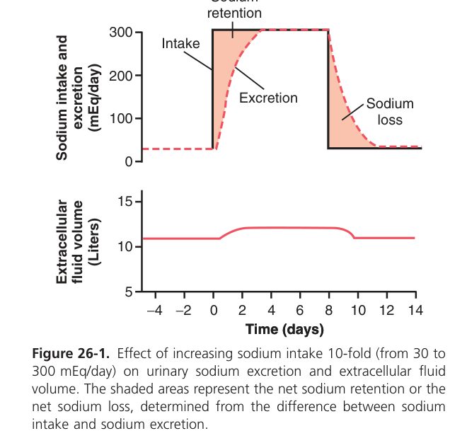Na+ intake vs excretion (Guyton Fig 26-1)